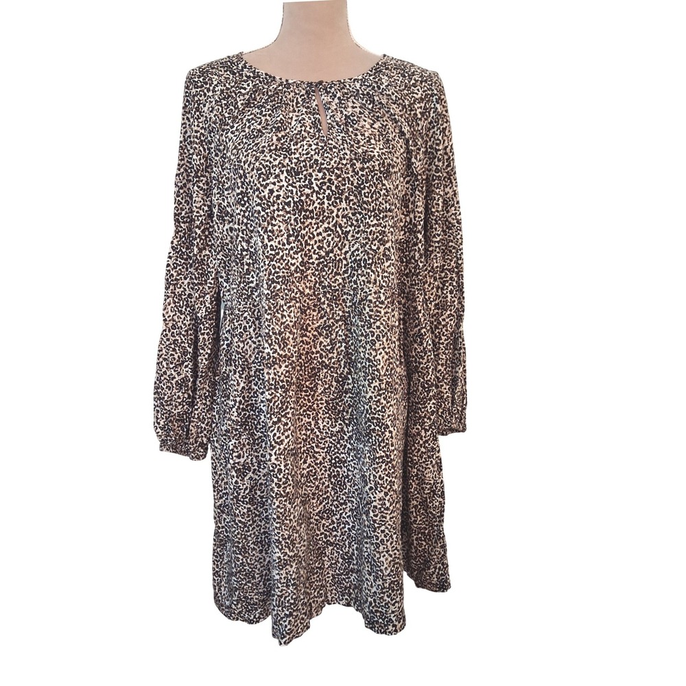 Old Navy Womens Leopard Print Long Sleeve Dress Brown Tan Knee Length Large